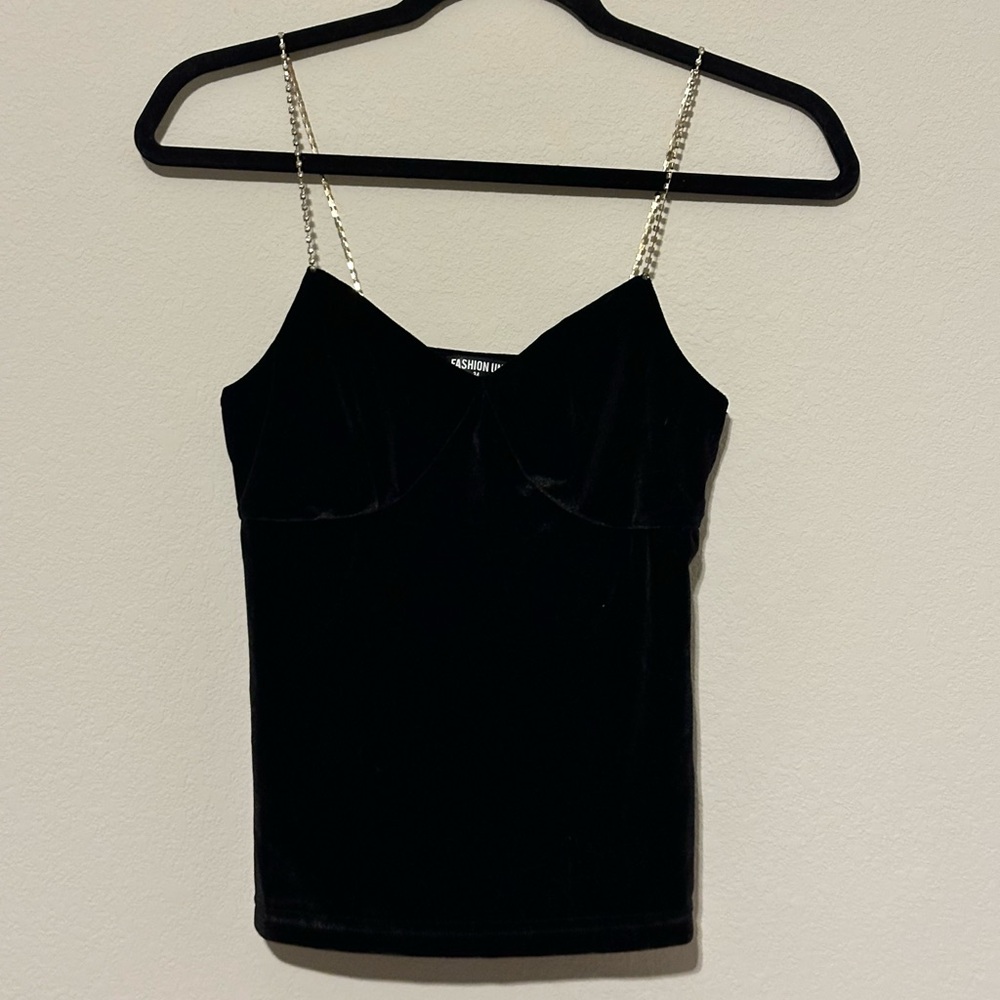 Zara velvet tank top‎ with rhinestone straps